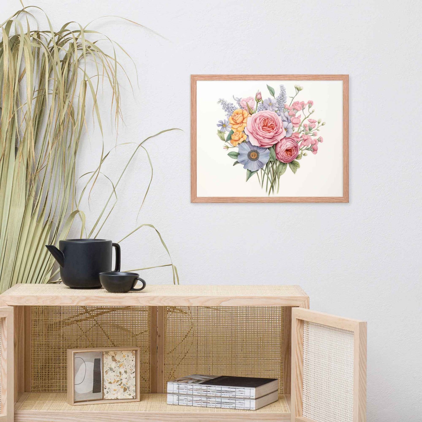 Spring Serenade Colorful Bouquet Color Pencil Drawing - Digital Artwork Framed Wall Art Print