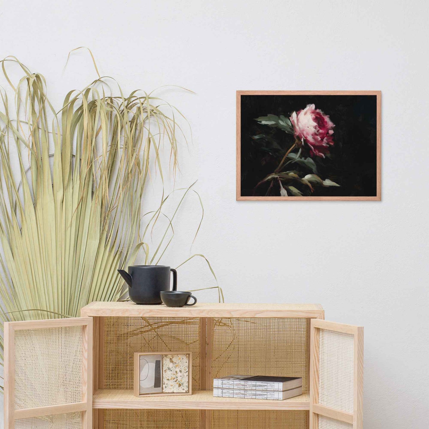 Pink Peony Painting: A Whisper in the Shadows Floral Digital Artwork Framed Wall Art Print