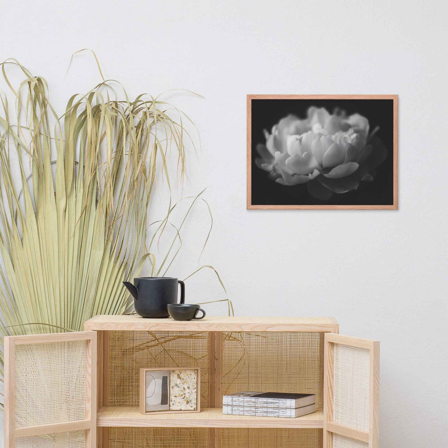 Contrast in Nature Floral Photorealistic Digital Artwork Peonies Wall Art Black and White Framed Art Print