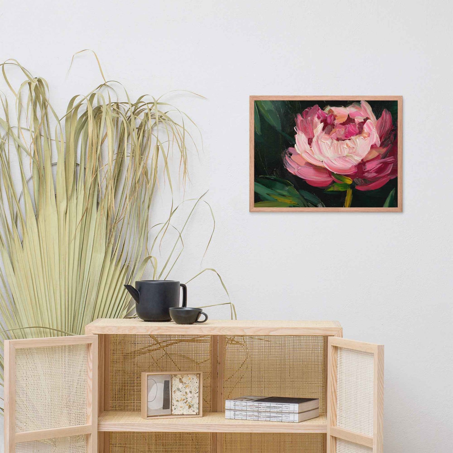 Midnight Magenta Digital Artwork Oil Painting Pink Peony Print Framed Wall Art