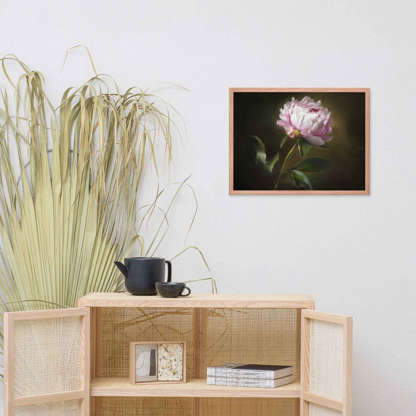Midnight Radiance Floral Digital Artwork Peony Painting Framed Wall Art Print