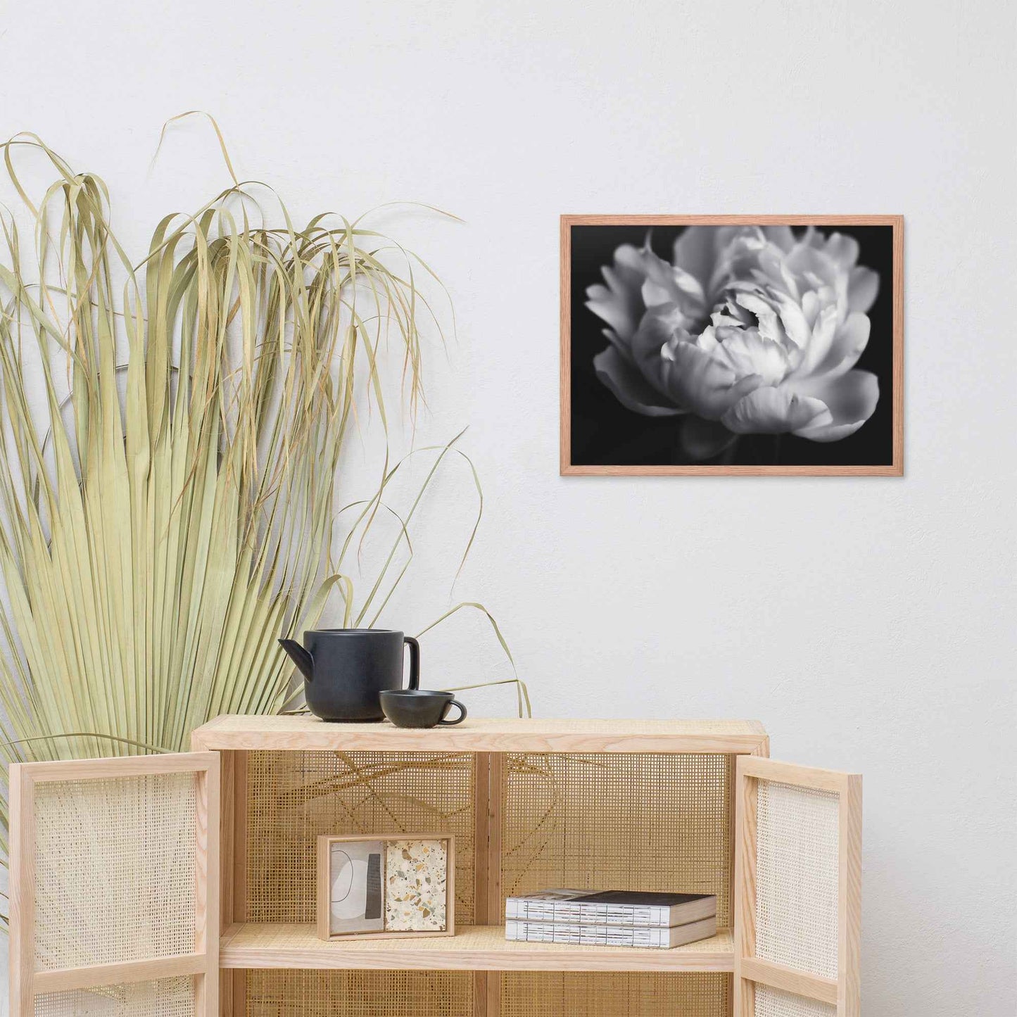 Shadow and Silk Floral Photorealistic Digital Art Peony Artwork Framed Print
