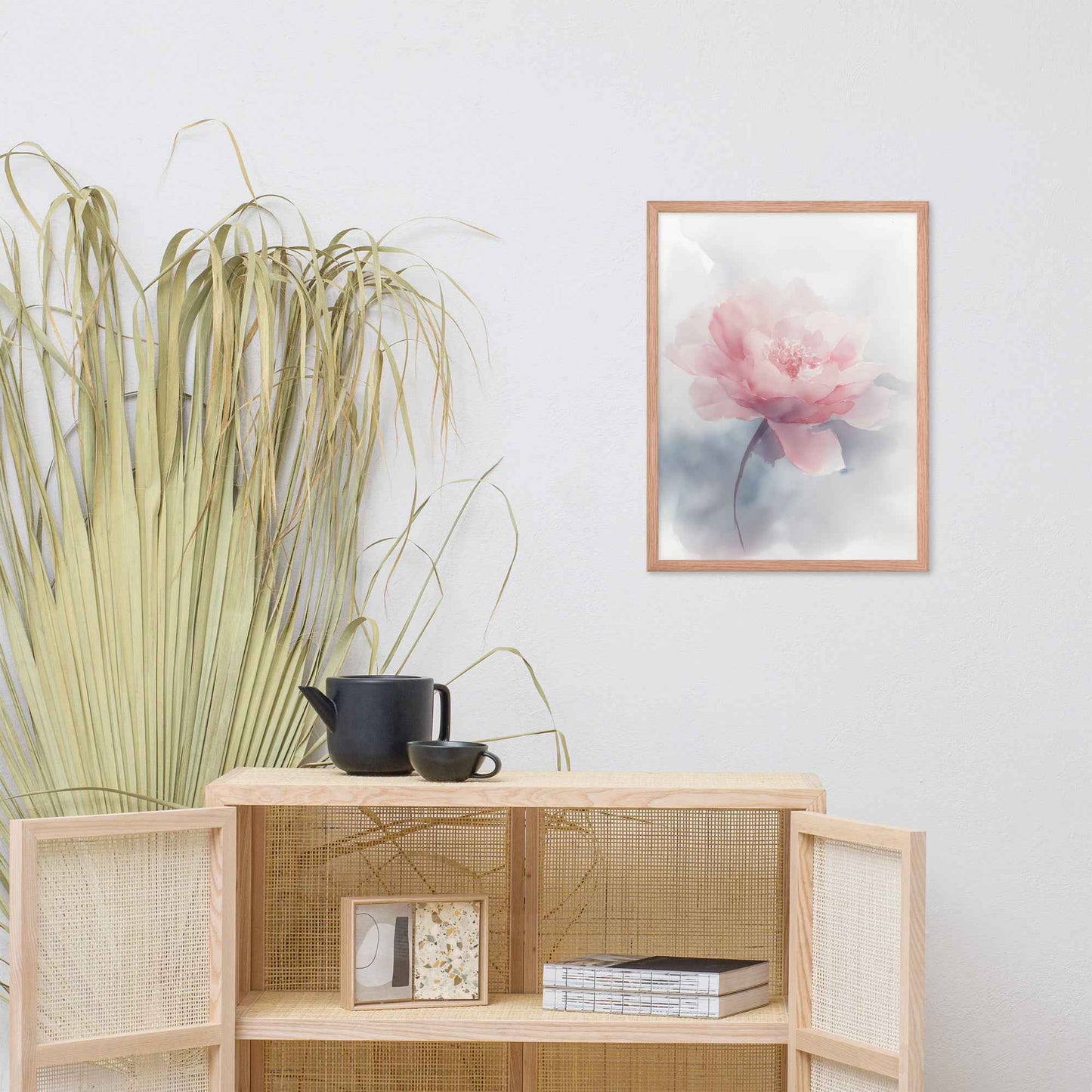 Soft Reflections Floral Digital Watercolor Painting Blush Peony Artwork Framed Wall Art Print