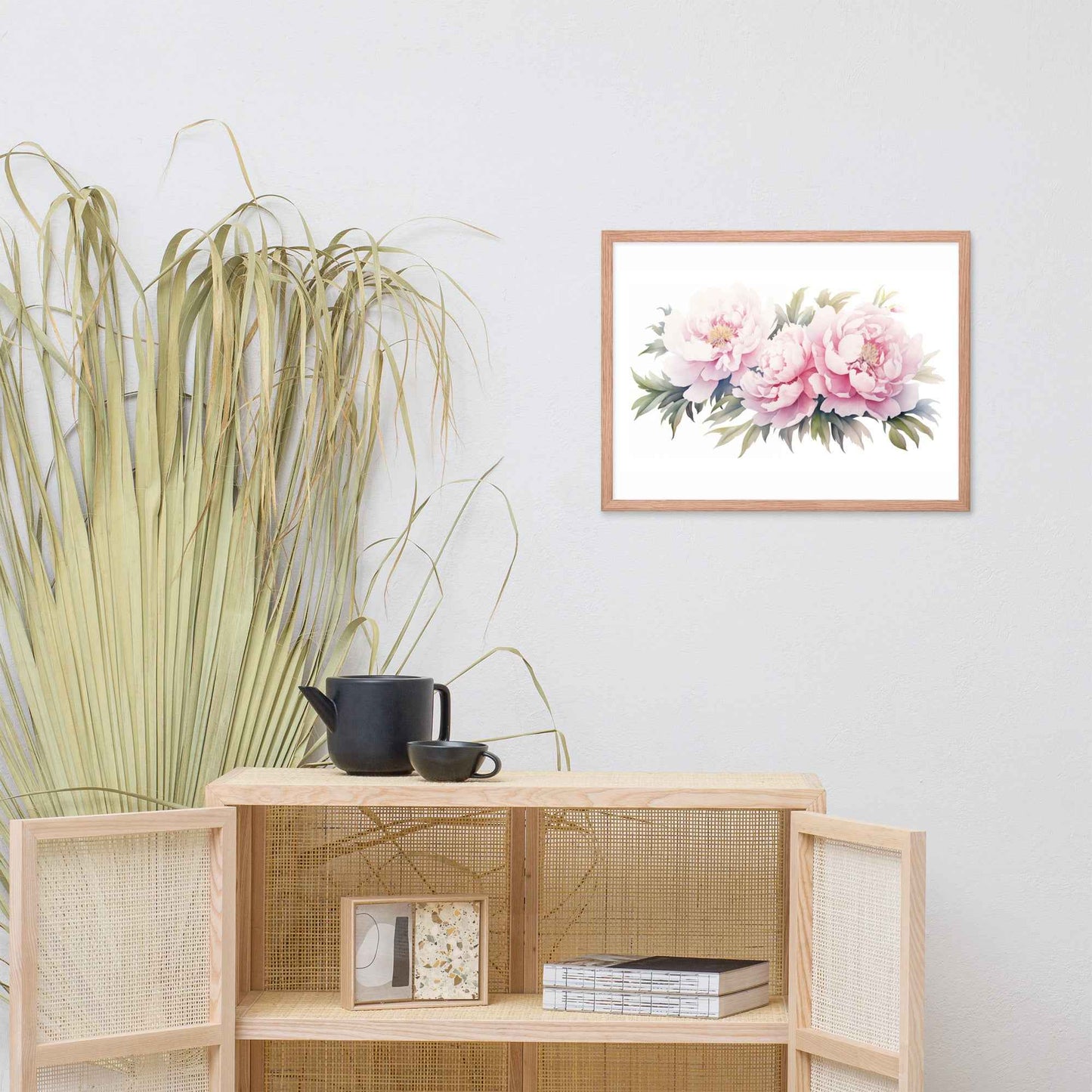 Blushing Peonies Watercolor Painting - Digital Artwork Framed Wall Art Print