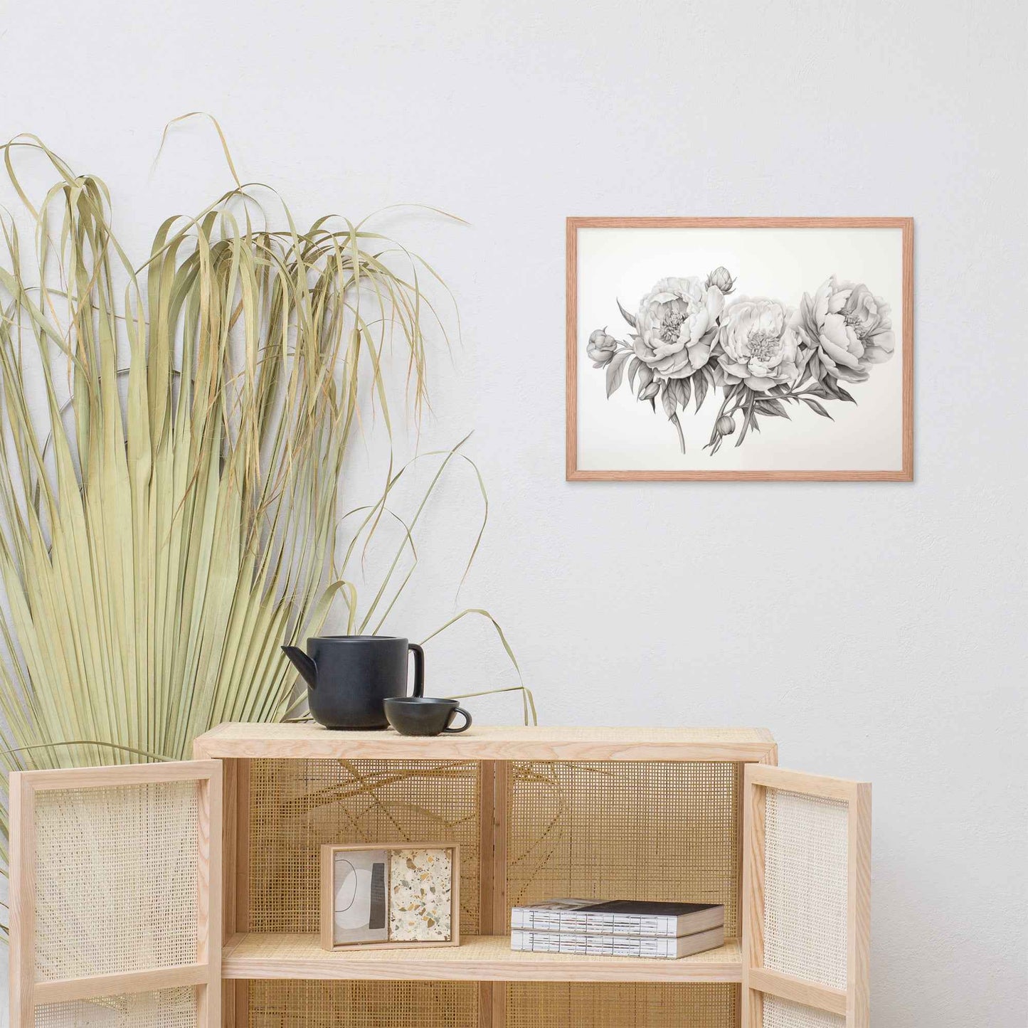 Floral Finesse Pencil Sketch Illustration - Digital Artwork Framed Wall Art Print