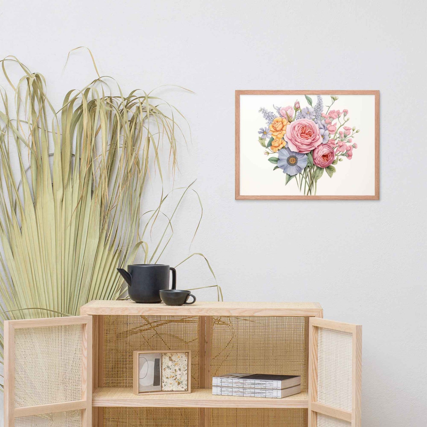 Spring Serenade Colorful Bouquet Color Pencil Drawing - Digital Artwork Framed Wall Art Print