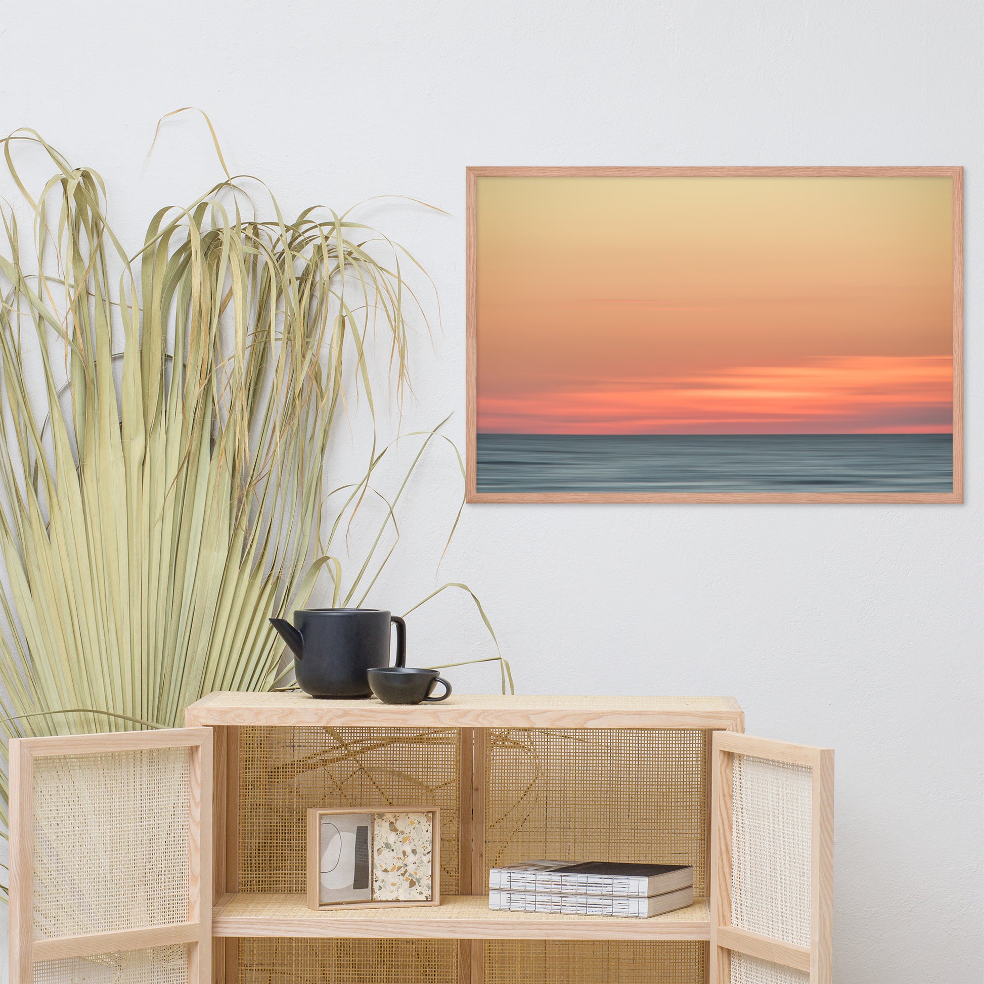 lounge room wall art, Pink Coastal Wall Art: Abstract Color Blend Ocean Sunset - Coastal / Beach / Seascape / Nature / Landscape Photo Framed Wall Art Print - Artwork - Wall Decor