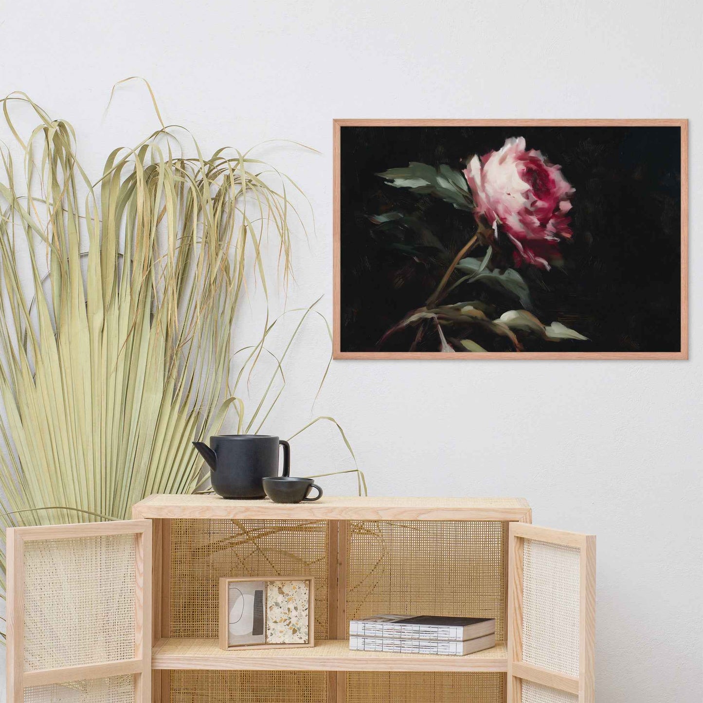 Pink Peony Painting: A Whisper in the Shadows Floral Digital Artwork Framed Wall Art Print