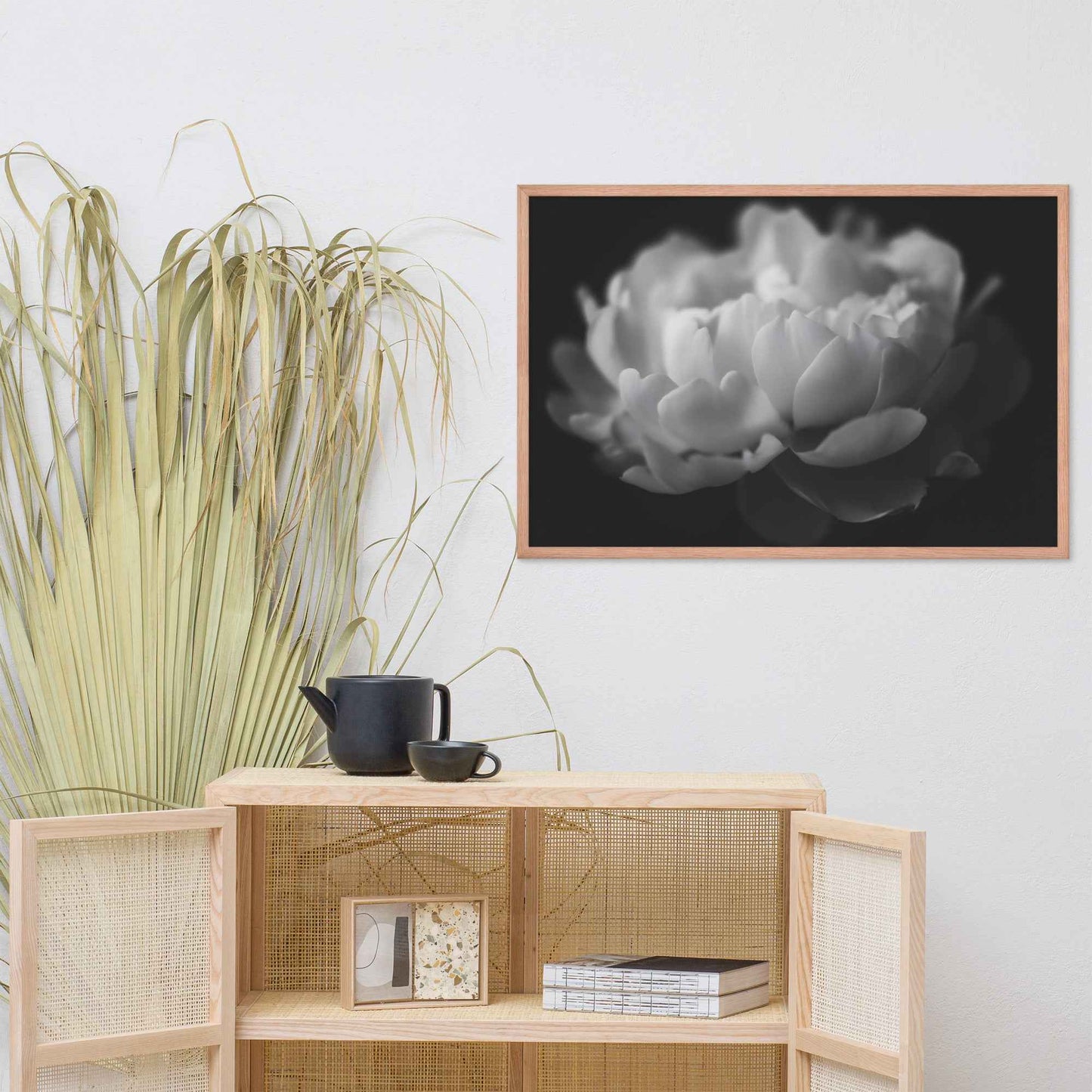 Contrast in Nature Floral Photorealistic Digital Artwork Peonies Wall Art Black and White Framed Art Print