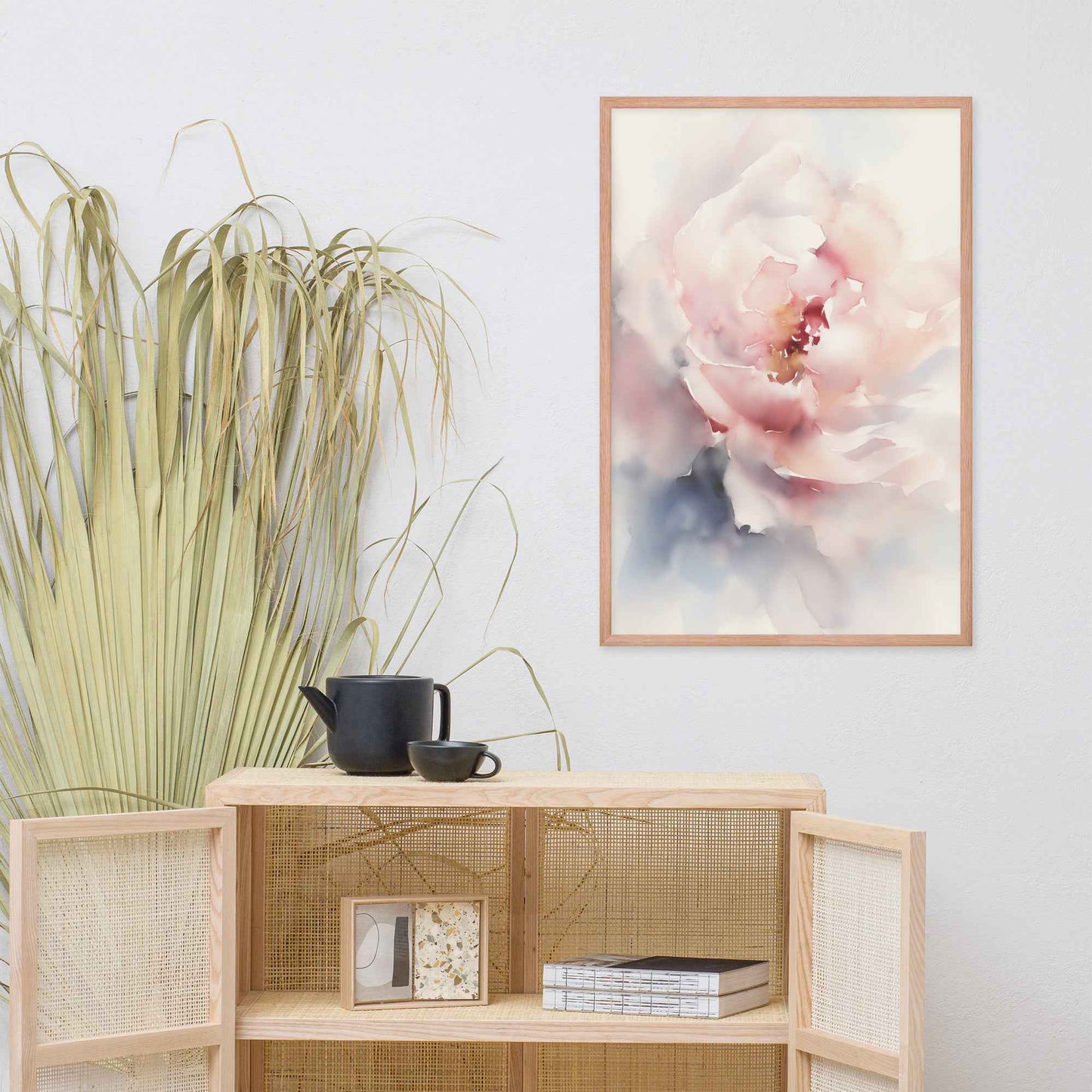 Graceful Stillness Floral Digital Watercolor Artwork Pink Peony Print Framed Wall Art