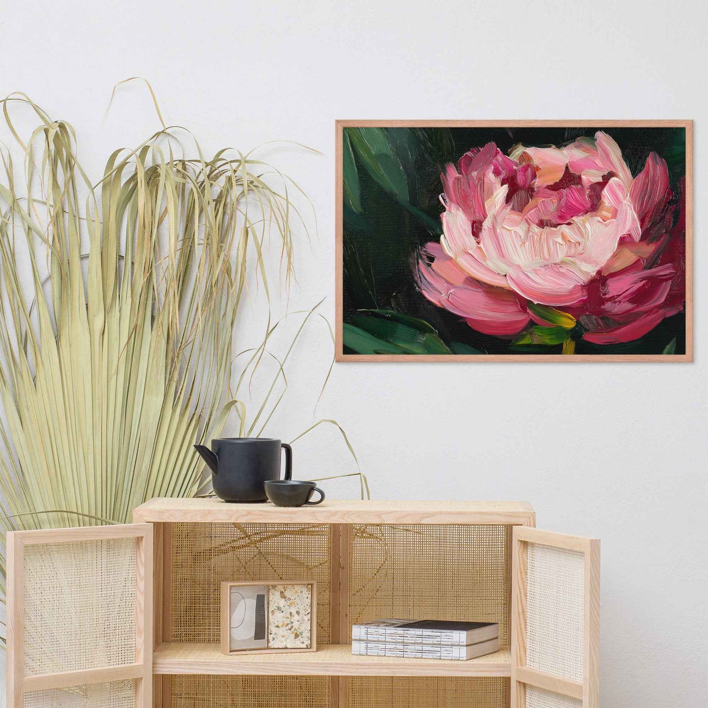 Midnight Magenta Digital Artwork Oil Painting Pink Peony Print Framed Wall Art