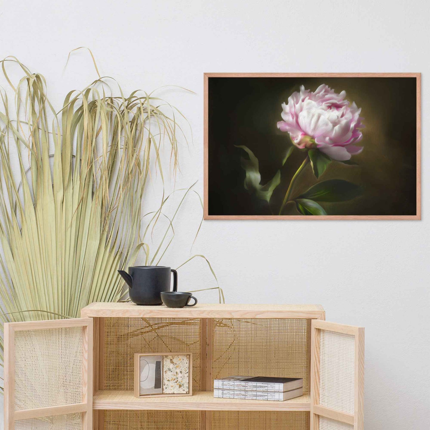 Midnight Radiance Floral Digital Artwork Peony Painting Framed Wall Art Print
