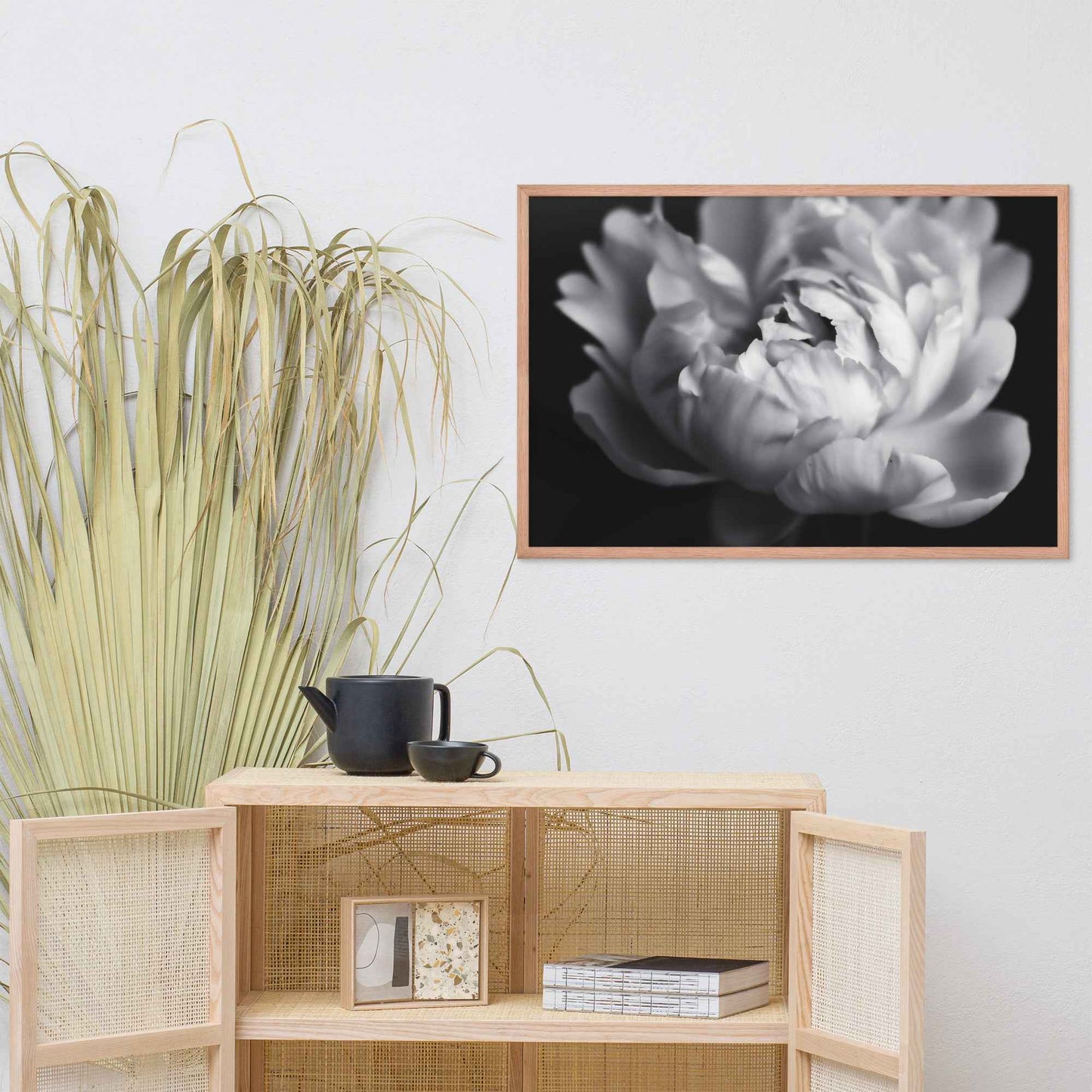 Shadow and Silk Floral Photorealistic Digital Art Peony Artwork Framed Print