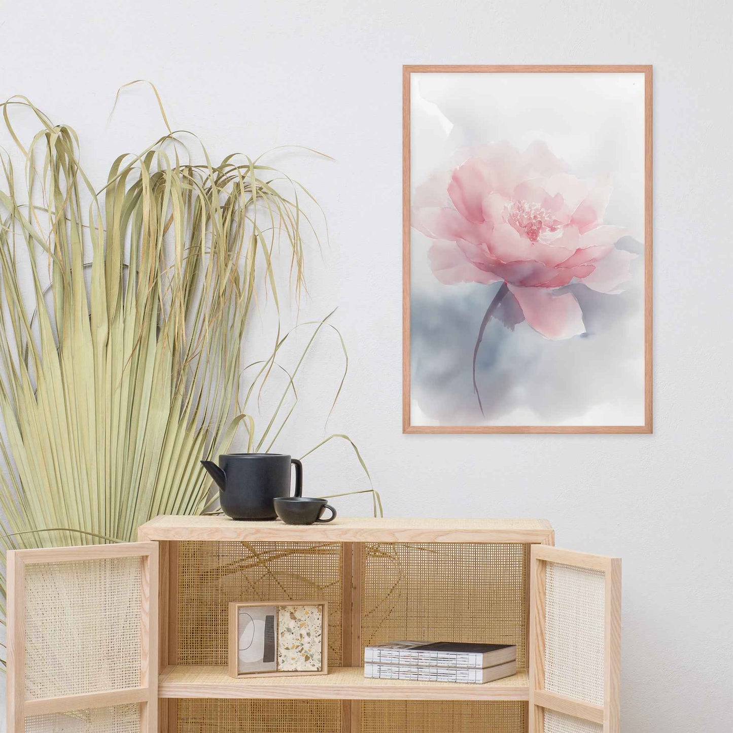 Soft Reflections Floral Digital Watercolor Painting Blush Peony Artwork Framed Wall Art Print