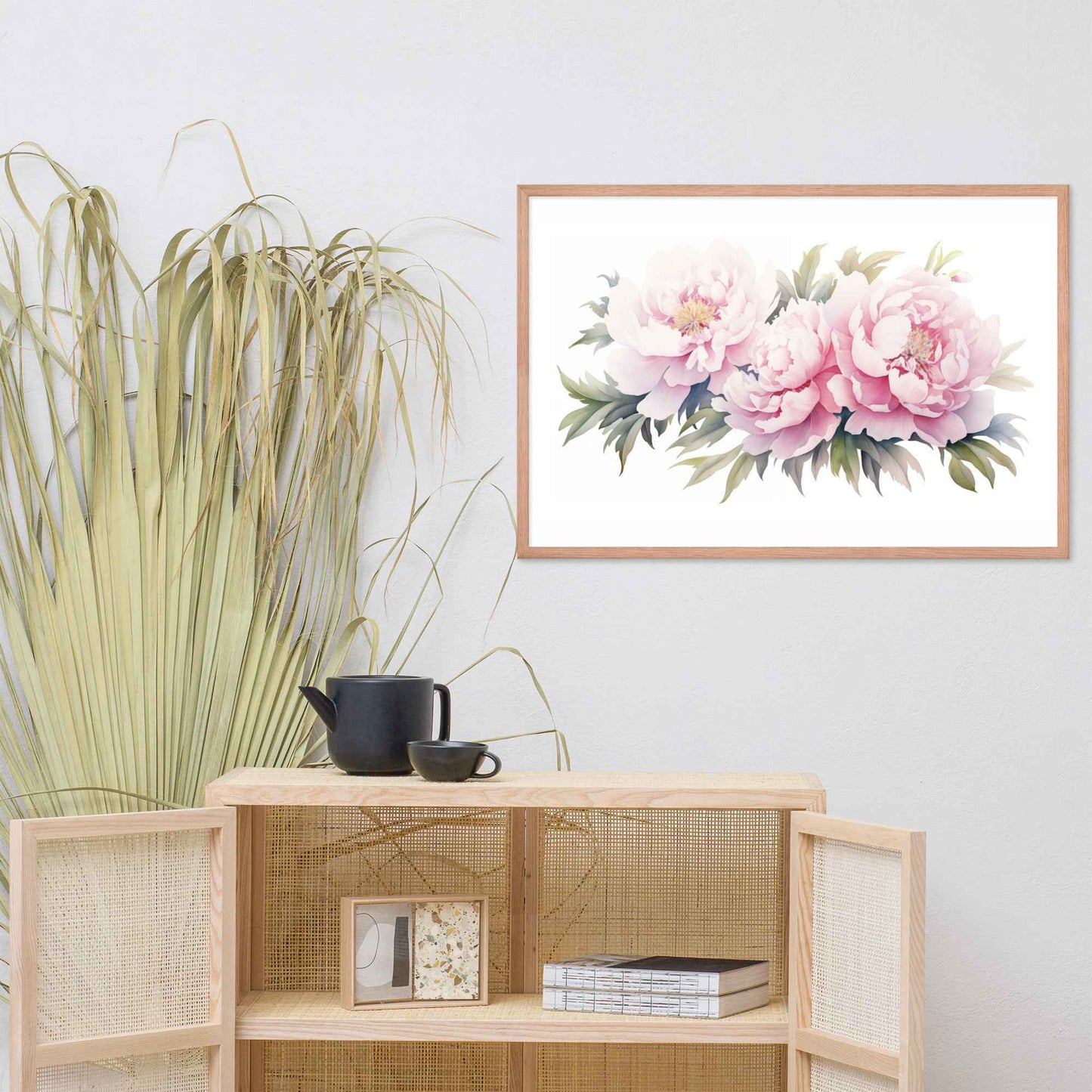 Blushing Peonies Watercolor Painting - Digital Artwork Framed Wall Art Print