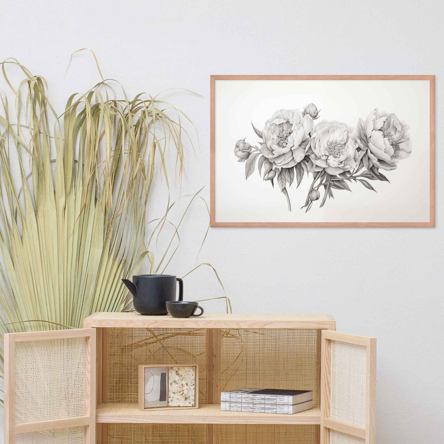 Floral Finesse Pencil Sketch Illustration - Digital Artwork Framed Wall Art Print