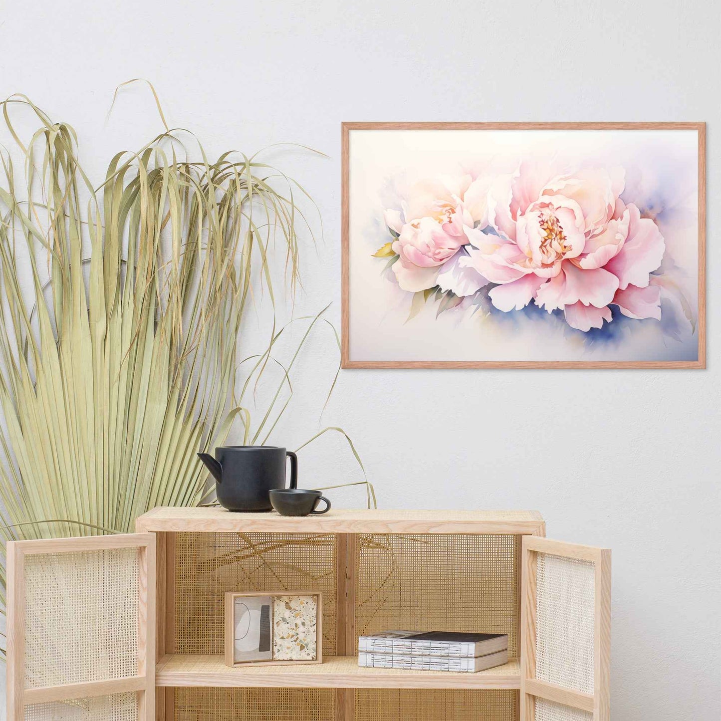 Softness in Bloom Watercolor Painting - Digital Artwork Famed Wall Art Print