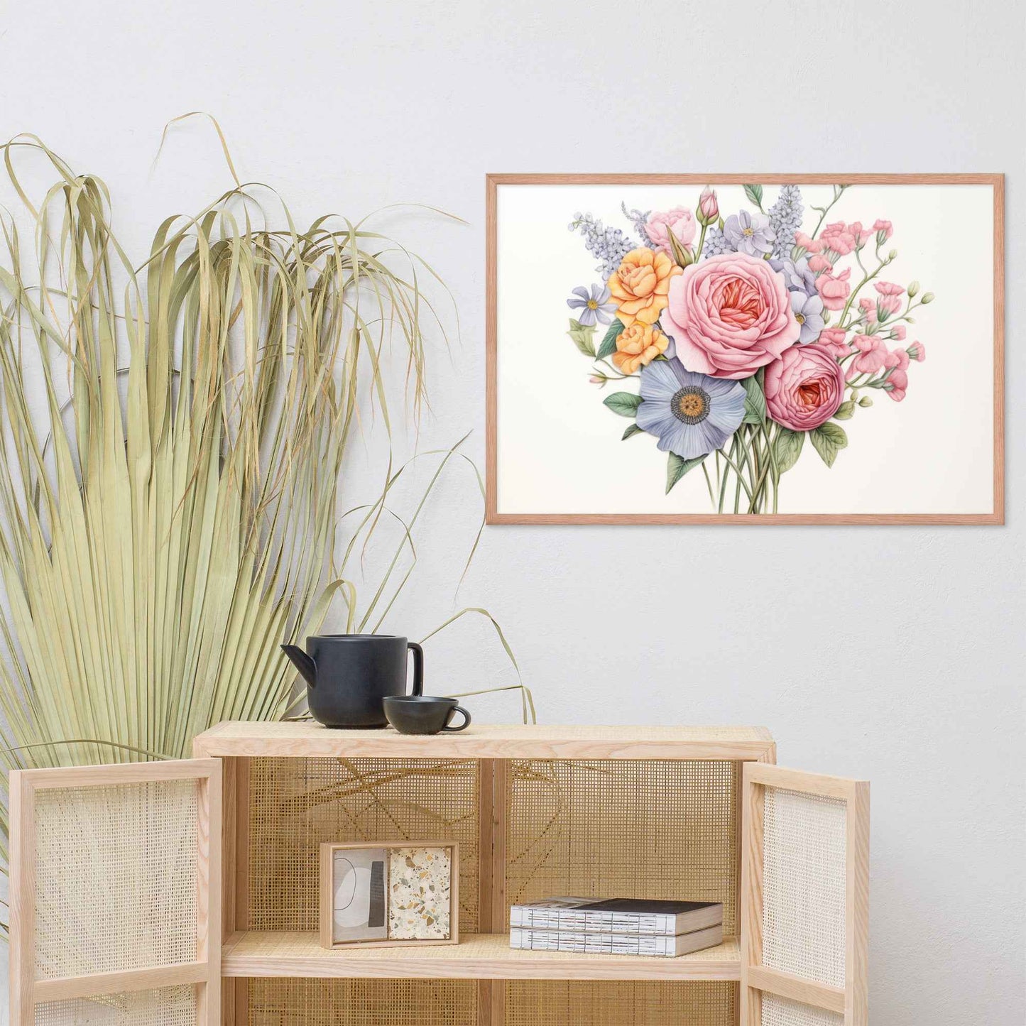 Spring Serenade Colorful Bouquet Color Pencil Drawing - Digital Artwork Framed Wall Art Print
