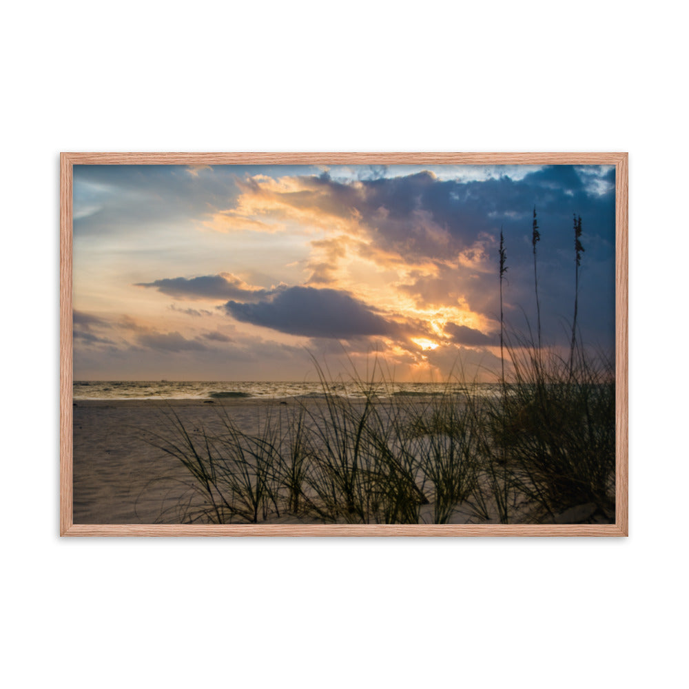 Ocean Beach Prints: Anna Maria Island Cloudy Beach Sunset 2 - Coastal / Beach / Seascape / Nature / Landscape Photo Framed Wall Art Print - Artwork