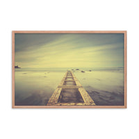 Moody Ocean and Sky Wooden Pier With Intrigued Trance Effects Framed Wall Art Prints