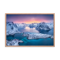 Reine at Winter Sunset Icy Mountain Framed Wall Art Print