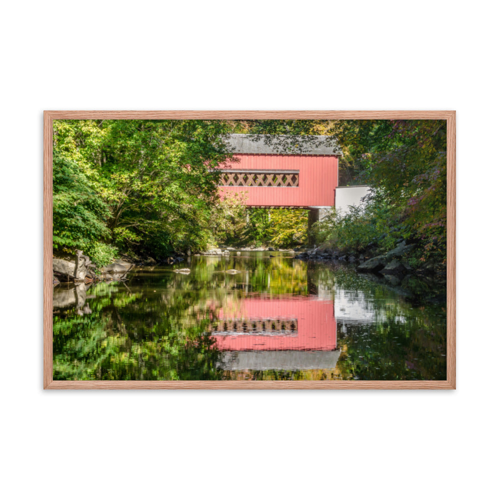 The Reflections of Wooddale Covered Bridge Framed Photo Paper Wall Art Prints