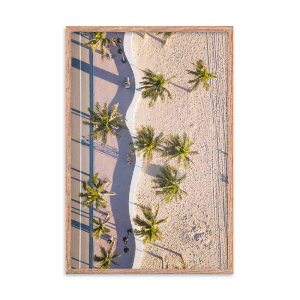 Palm-Lined Coastal Curves Minimal Beach Coastal Landscape Photograph Framed Wall Art Print