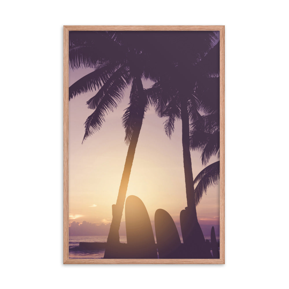 Surfer's Sunset Tropical Coastal Scene Lifestyle Photograph Framed Wall Art Print