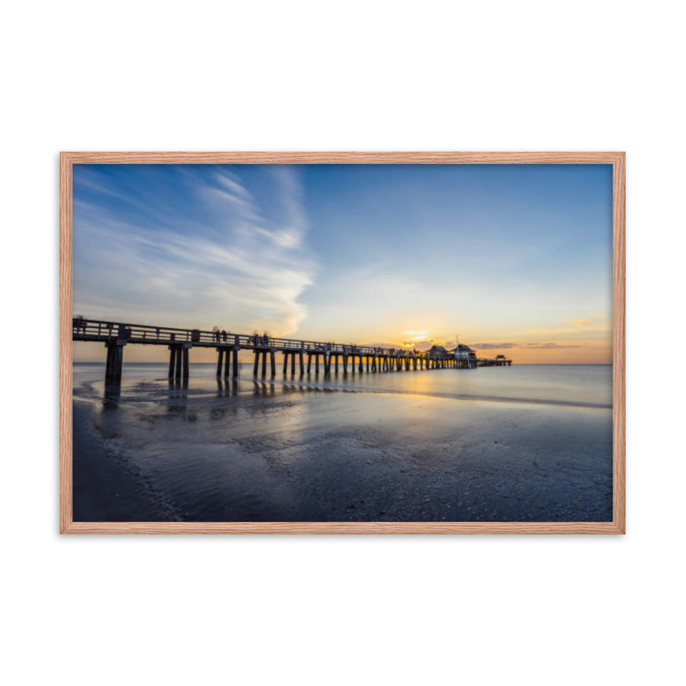 Sunset and the Naples Pier Coastal Beach Landscape Photograph Framed Wall Art Print