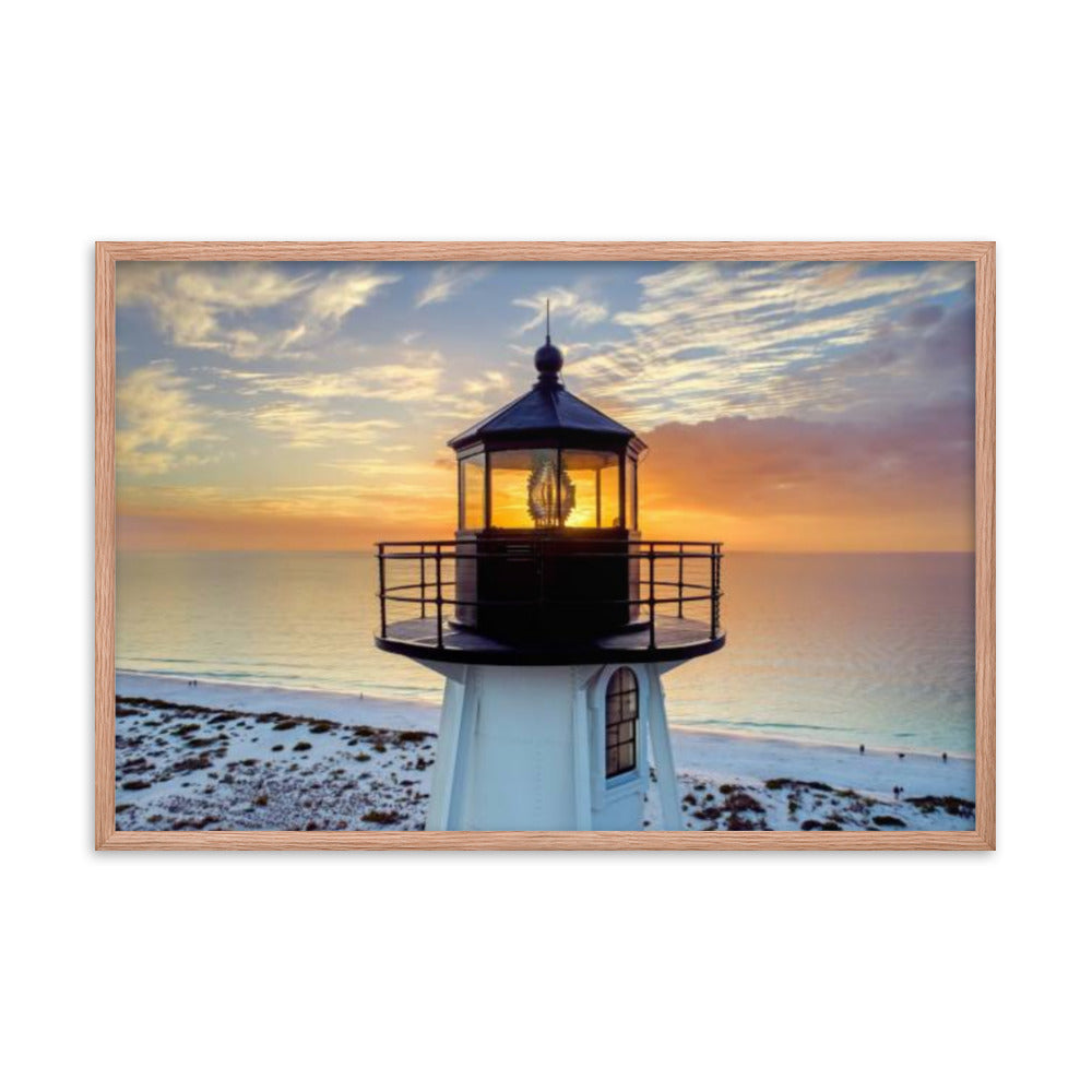 St. Mark Lighthouse at Sunset Coastal Architectural Photograph Framed Wall Art Print