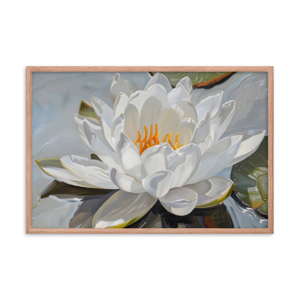 Peaceful White Waterlily Floral Botanical Digital Artwork Framed Wall Art Print