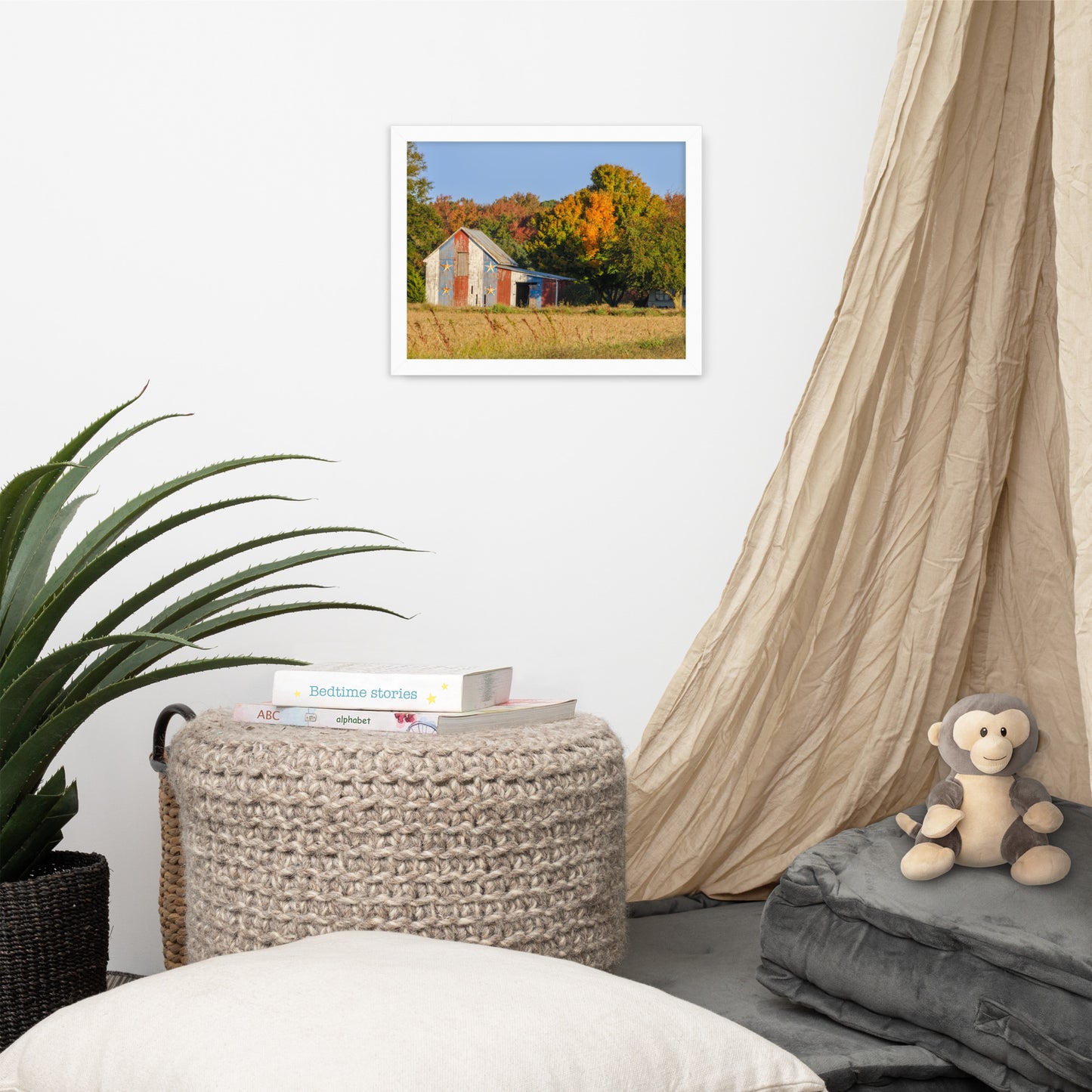 Patriotic Barn in Field Rural Landscape Framed Photo Paper Wall Art Prints