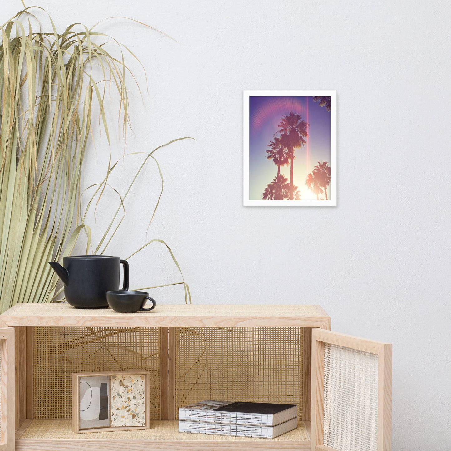 Retro Palm Trees Coastal Beach Botanical Nature Photograph Framed Wall Art Print