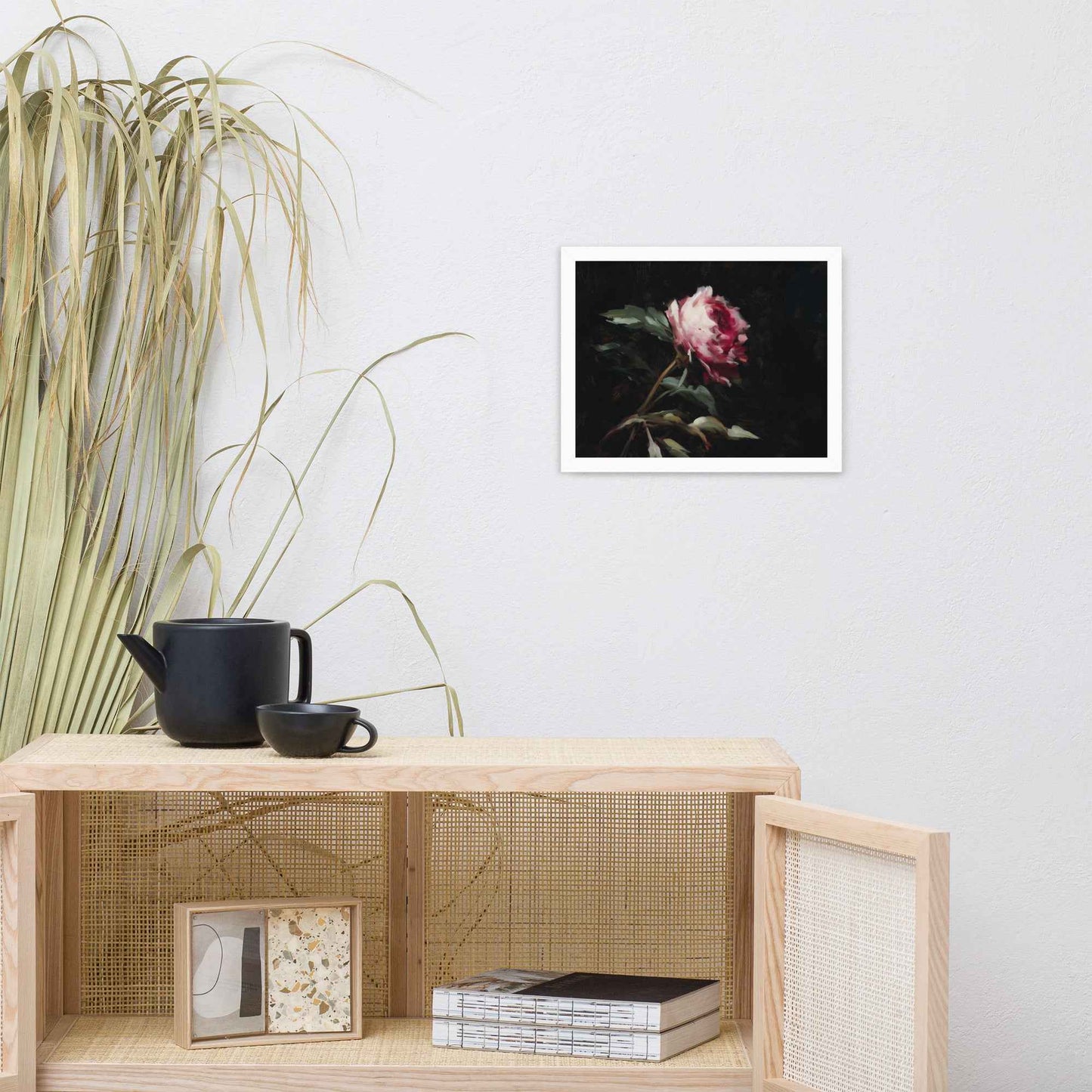 Pink Peony Painting: A Whisper in the Shadows Floral Digital Artwork Framed Wall Art Print