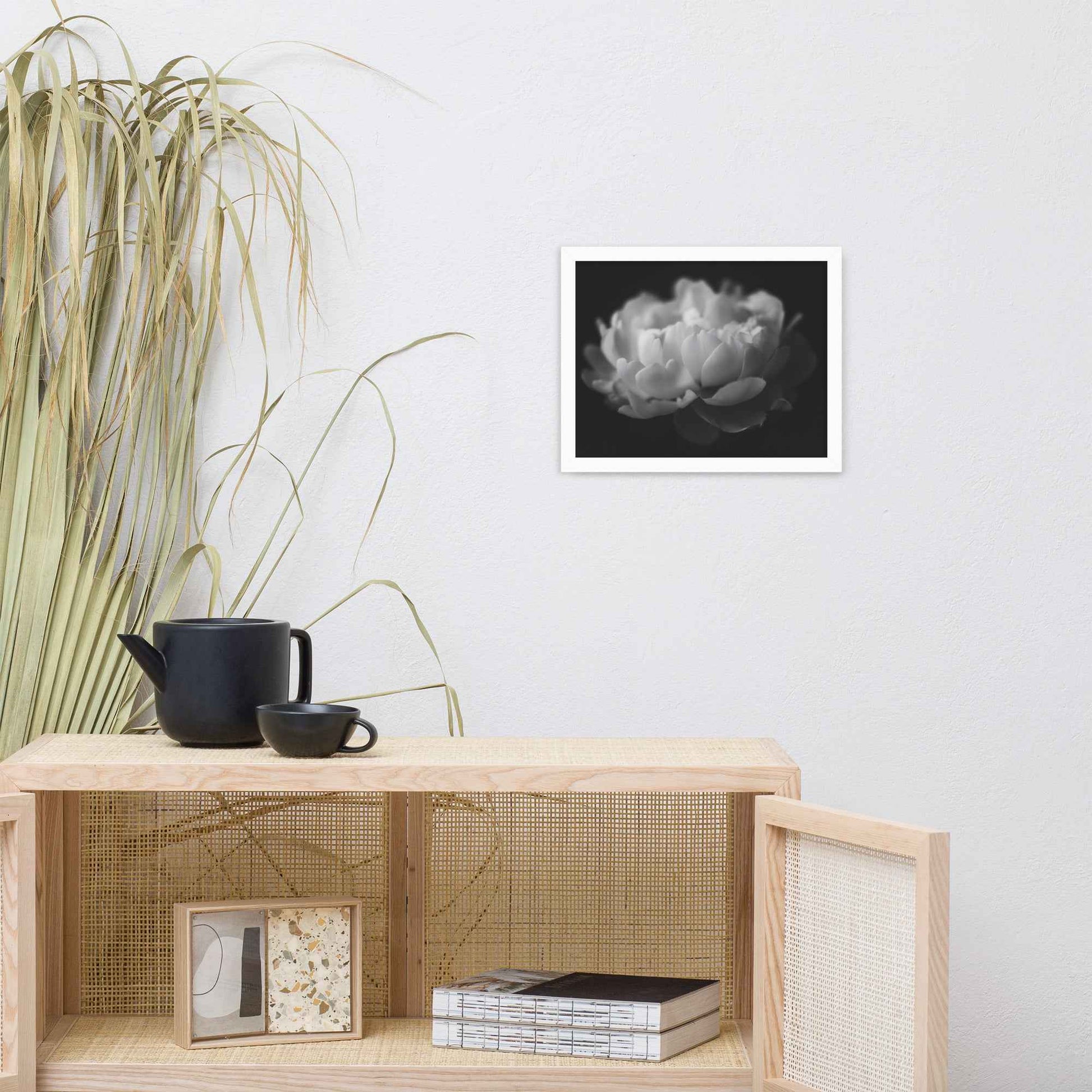 Contrast in Nature Floral Photorealistic Digital Artwork Peonies Wall Art Black and White Framed Art Print