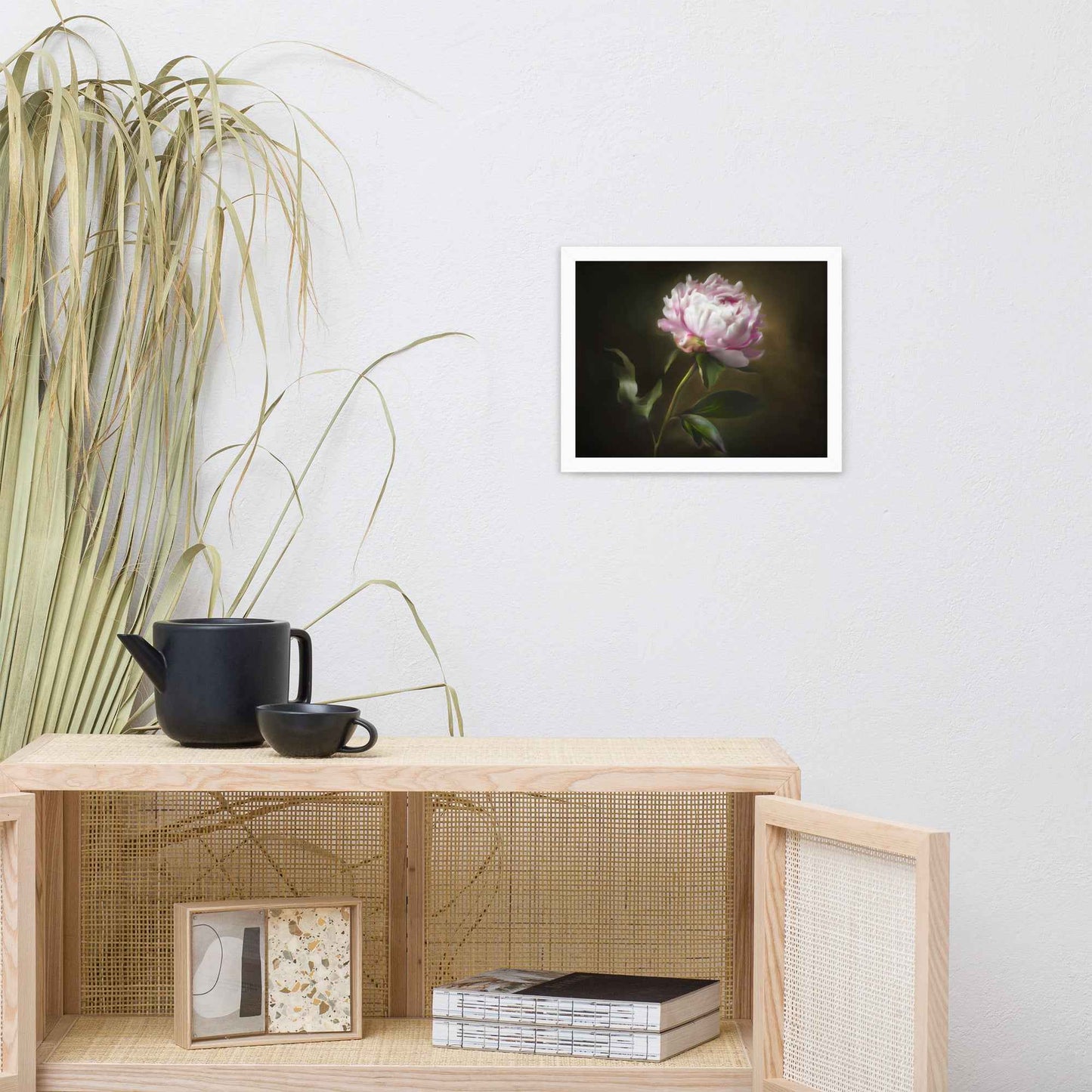 Midnight Radiance Floral Digital Artwork Peony Painting Framed Wall Art Print