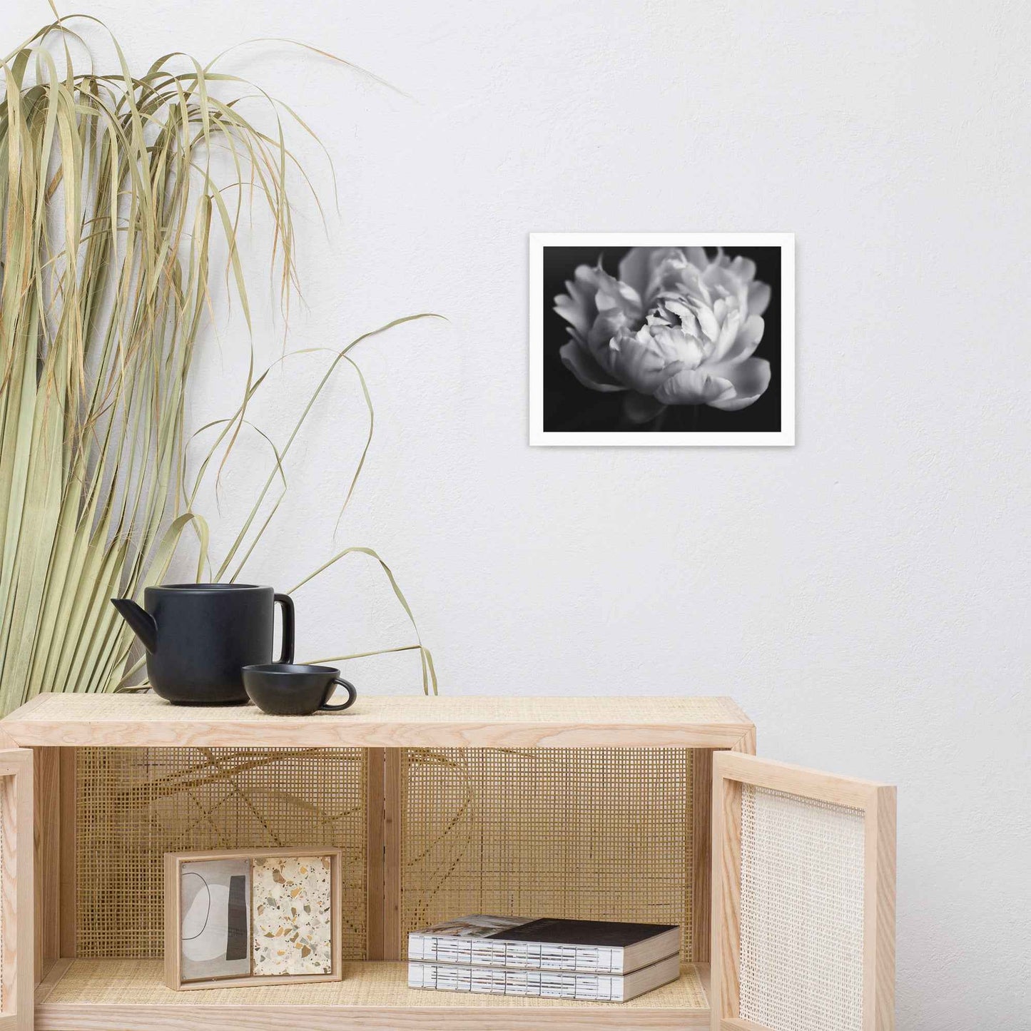 Shadow and Silk Floral Photorealistic Digital Art Peony Artwork Framed Print