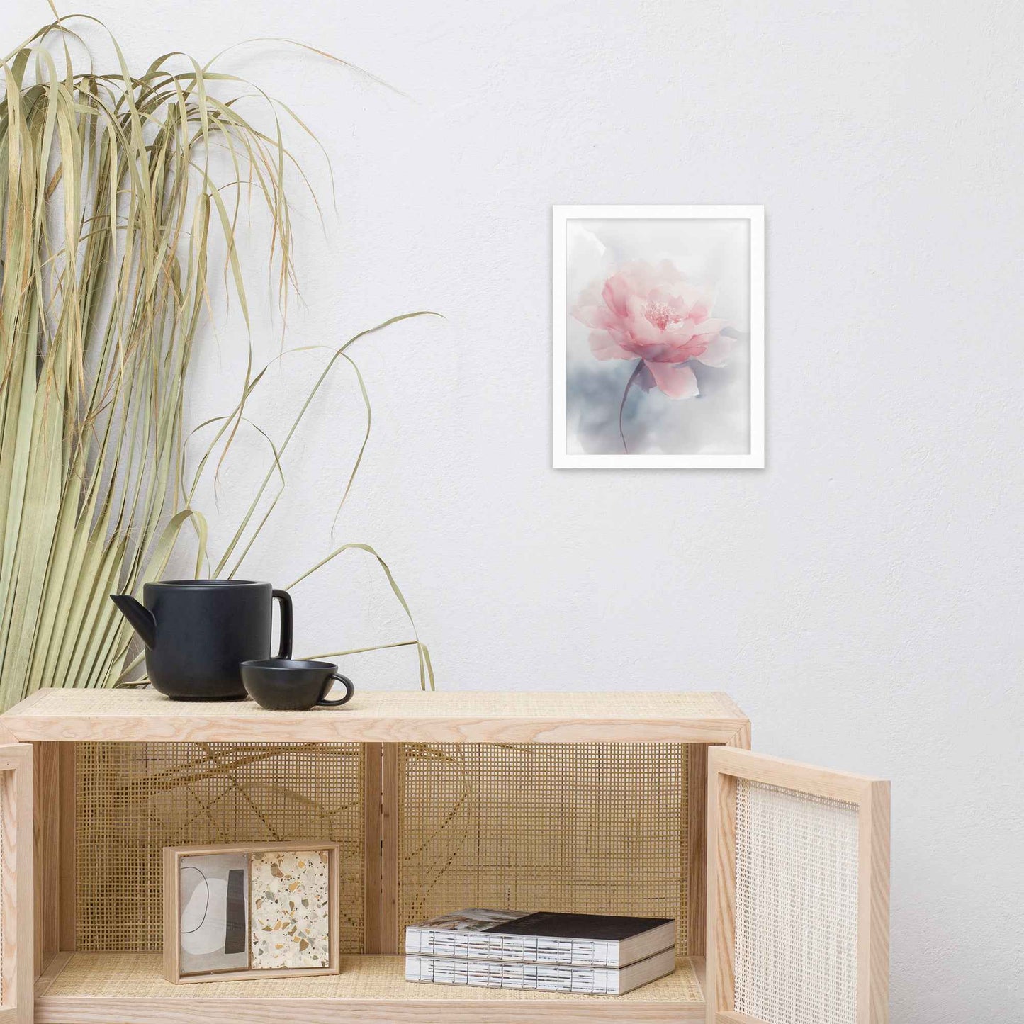 Soft Reflections Floral Digital Watercolor Painting Blush Peony Artwork Framed Wall Art Print