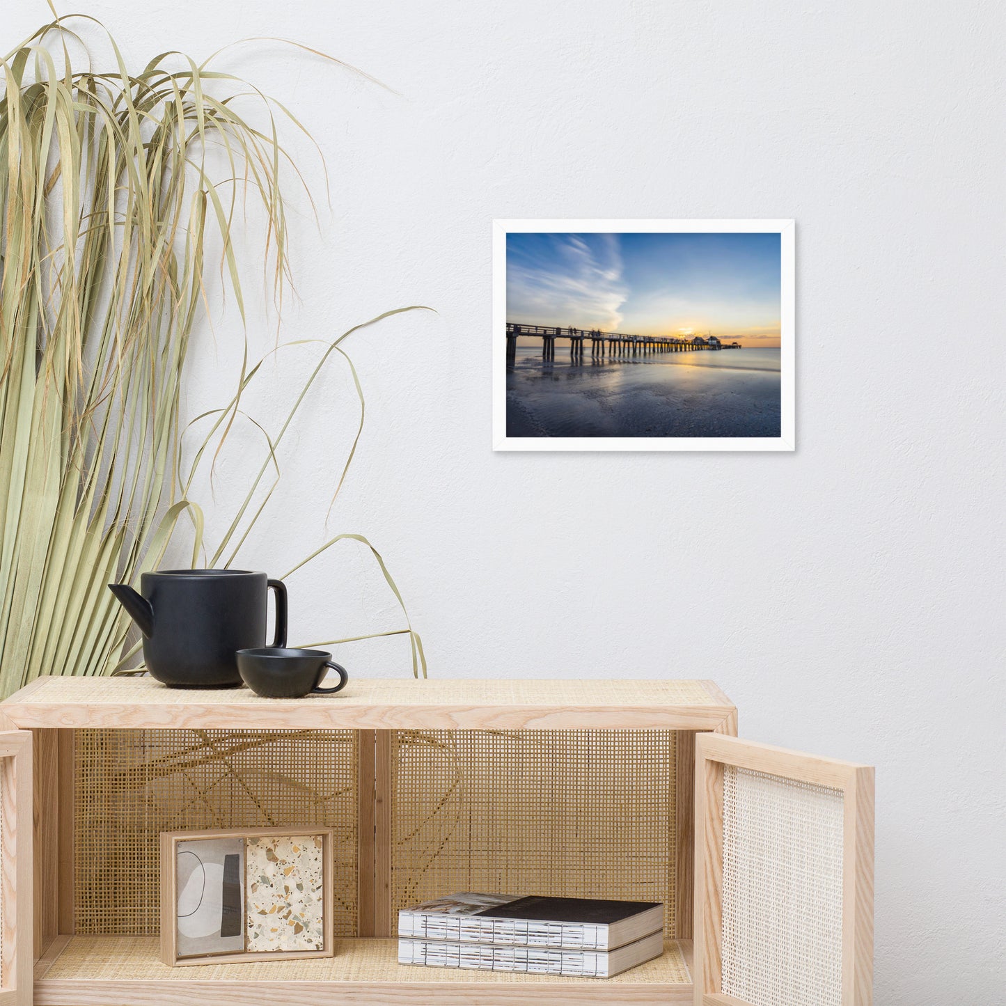 Sunset and the Naples Pier Coastal Beach Landscape Photograph Framed Wall Art Print