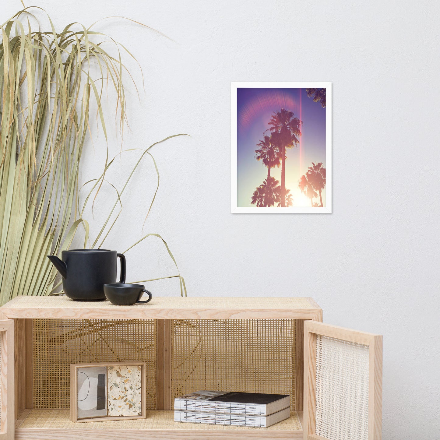 Retro Palm Trees Coastal Beach Botanical Nature Photograph Framed Wall Art Print