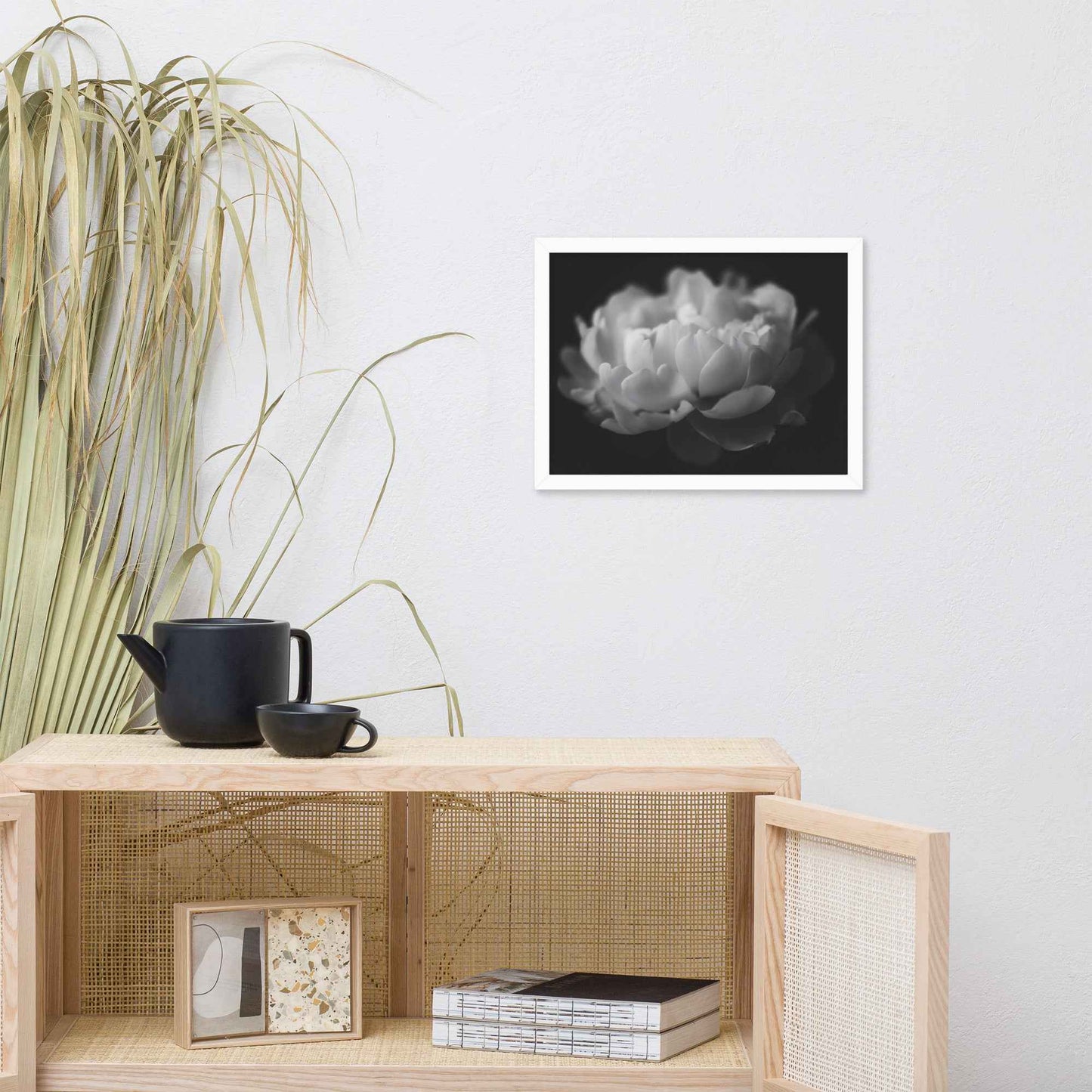 Contrast in Nature Floral Photorealistic Digital Artwork Peonies Wall Art Black and White Framed Art Print