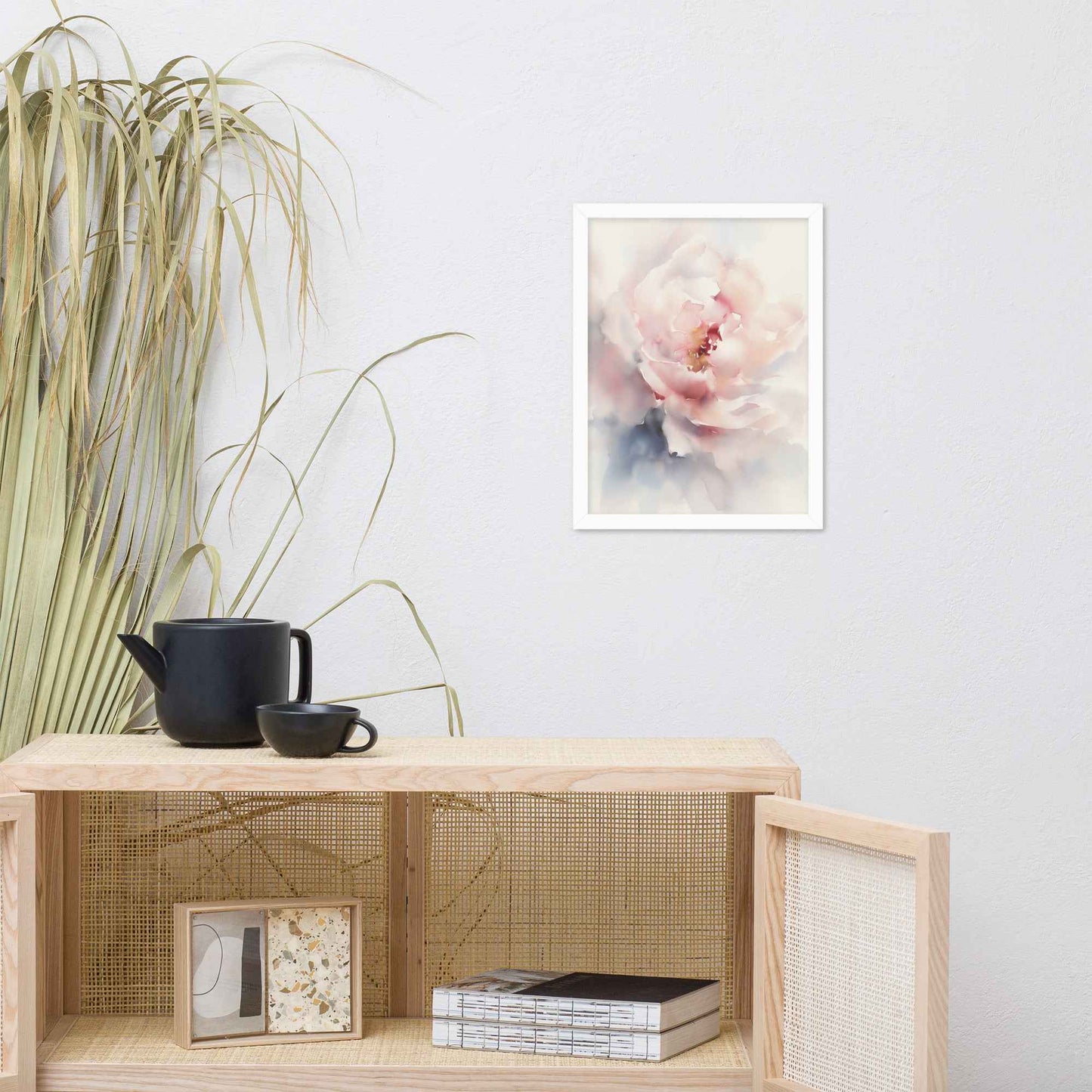 Graceful Stillness Floral Digital Watercolor Artwork Pink Peony Print Framed Wall Art