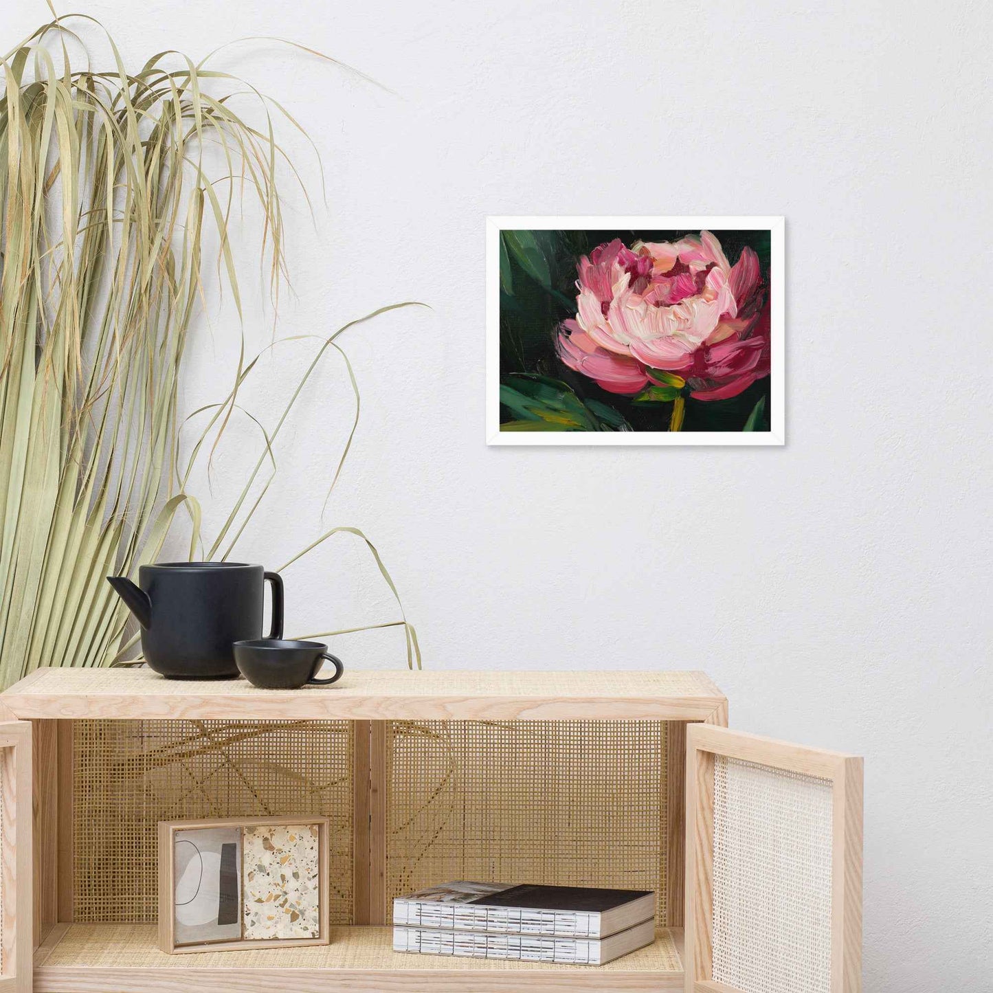 Midnight Magenta Digital Artwork Oil Painting Pink Peony Print Framed Wall Art