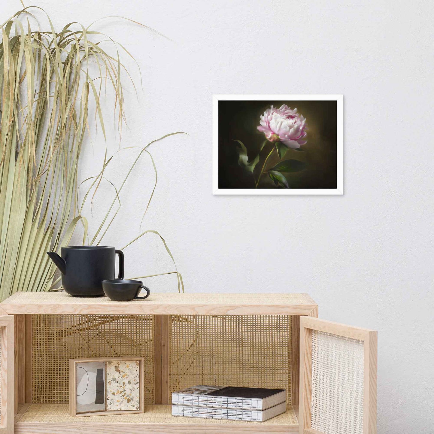 Midnight Radiance Floral Digital Artwork Peony Painting Framed Wall Art Print