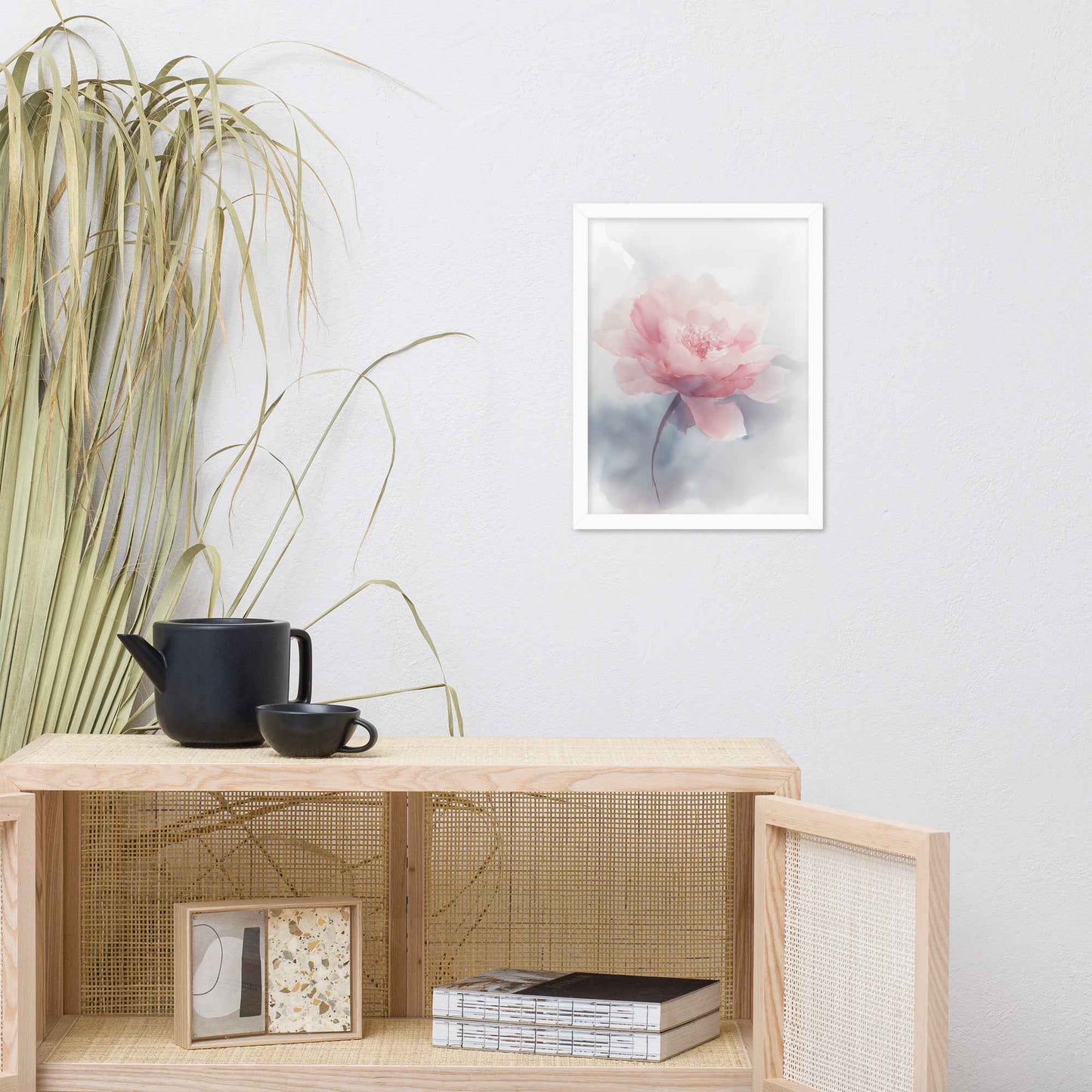 Soft Reflections Floral Digital Watercolor Painting Blush Peony Artwork Framed Wall Art Print