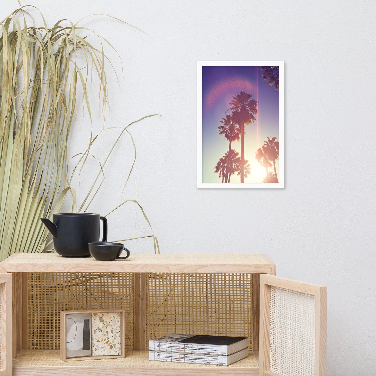 Retro Palm Trees Coastal Beach Botanical Nature Photograph Framed Wall Art Print