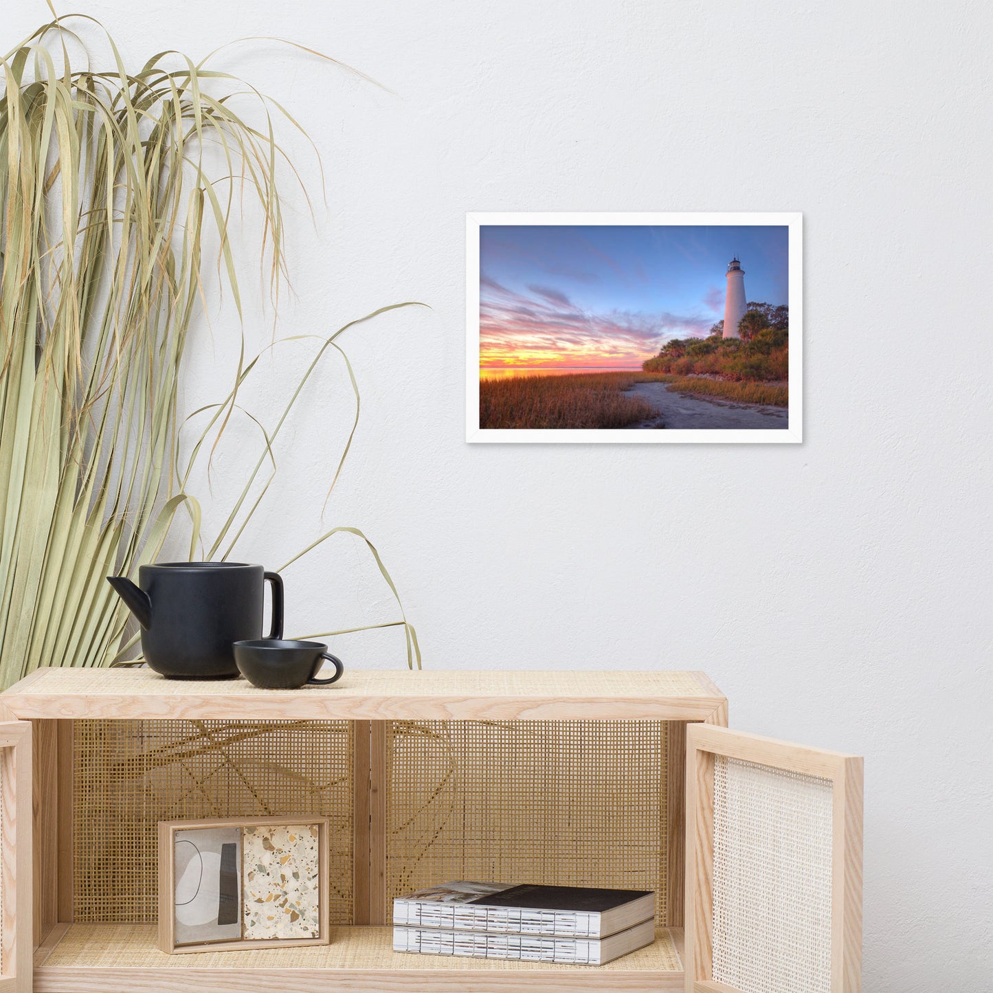 St. Marks Majesty A Beacon of Tranquility Lighthouse Architectural Coastal Beach Photograph Framed Wall Art print