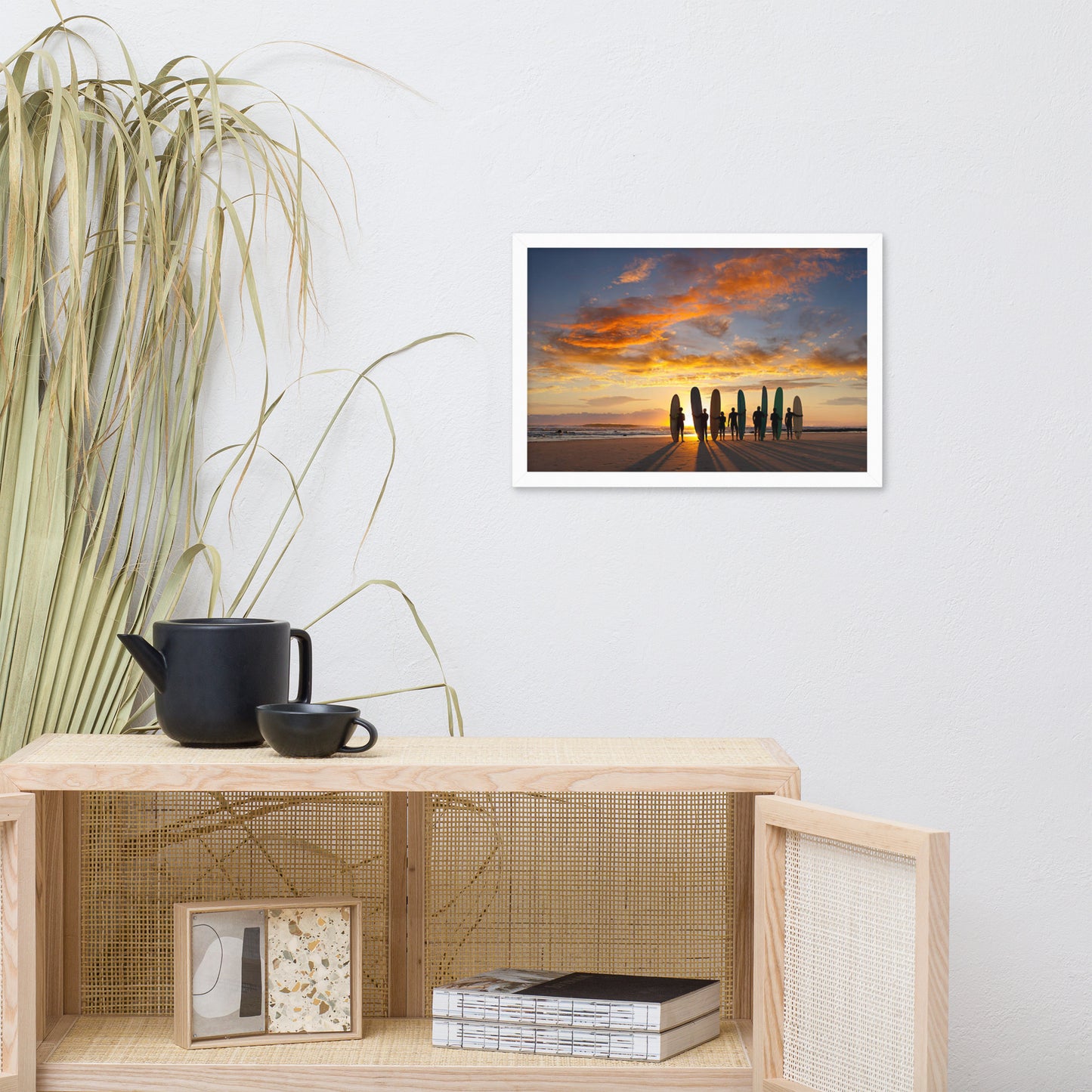 Silhouettes of Stoke: A Malibu Sunrise Coastal Lifestyle Abstract Nature Photograph Framed Wall Art Print