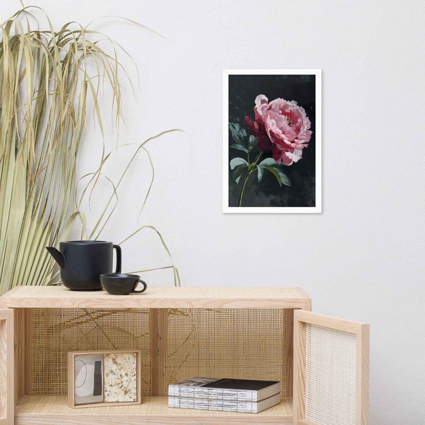 Peony Wall Art: A Soft Illumination Floral Nature Digital Artwork Framed Wall Art Print