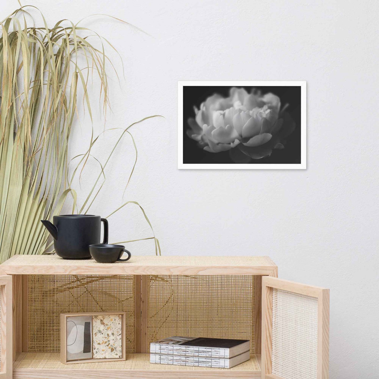 Contrast in Nature Floral Photorealistic Digital Artwork Peonies Wall Art Black and White Framed Art Print
